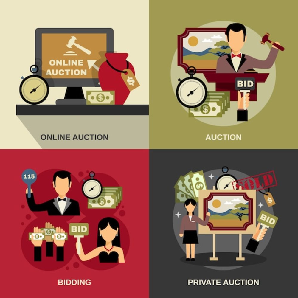 拍賣概念圖標(biāo)集 詮釋現(xiàn)代拍賣業(yè)務(wù)的核心元素